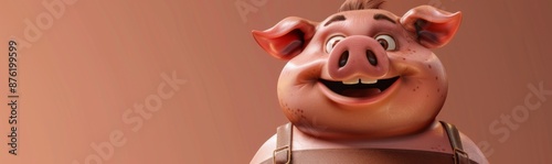 Amusing 3D Pig Character Illustration, Capturing the Playful and Comical Essence of a Digitally Created Animal, Perfect for Lighthearted Humor and Entertainment Themes photo