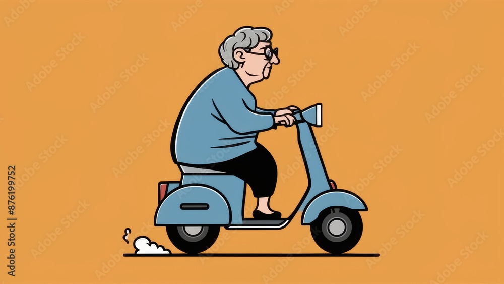 A cartoon drawing of an older woman riding a scooter, AI A cartoon drawing of an older woman riding a scooter, AI