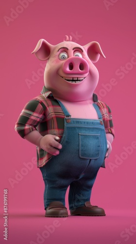 Amusing 3D Pig Character Illustration, Capturing the Playful and Comical Essence of a Digitally Created Animal, Perfect for Lighthearted Humor and Entertainment Themes photo