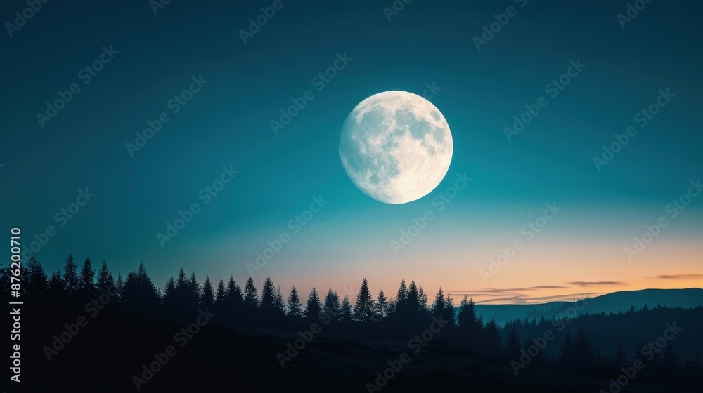 The full moon rises over a dark forest. The sky is clear and the stars are bright. The moon is a symbol of hope and new beginnings. The full moon rises over a dark forest. The sky is clear and the stars are bright. The moon is a symbol of hope and new beginnings.