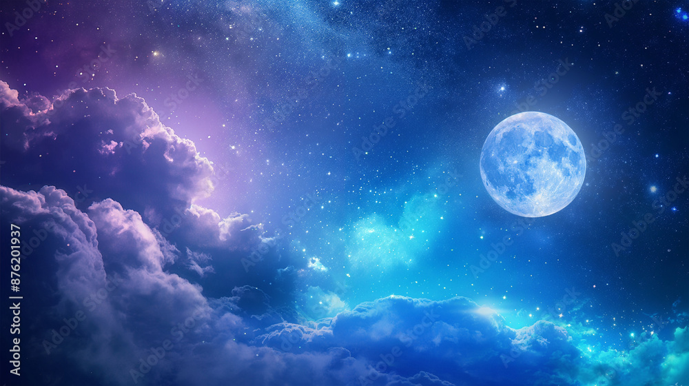 Fototapeta premium A night sky filled with full moon, game background, mobile game background, Illustration