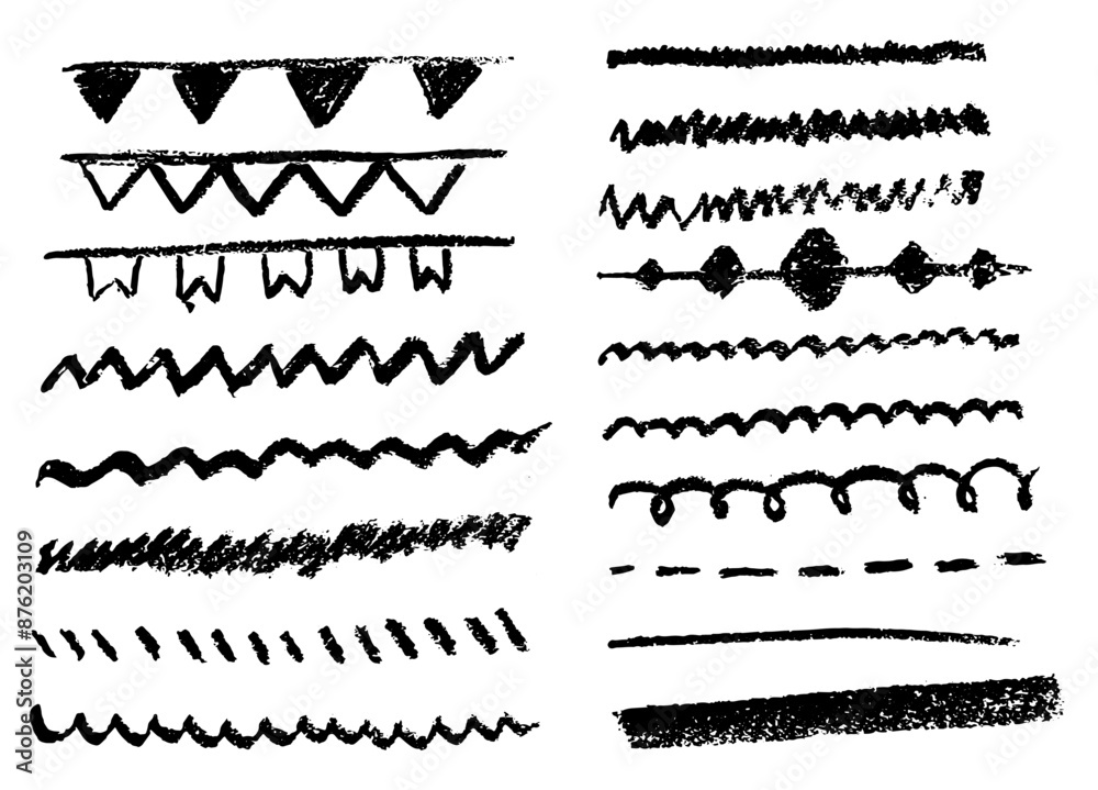 Obraz premium Doodles and elements with wax crayon texture. Design of vlazhkov for decoration with the texture of wax crayon. Decks and ribbons with the texture of wax crayon