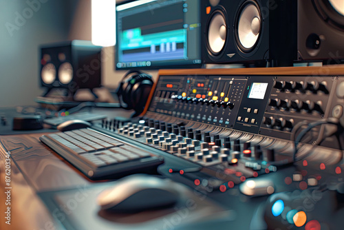 a sound studio with a sound board and sound equipment