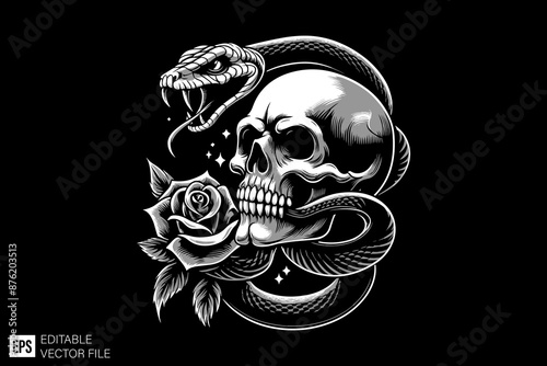 Skull head tied by snake illustration design ideas templates