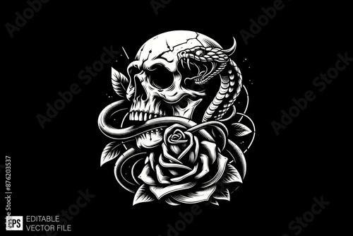 Skull head tied by snake illustration design ideas templates