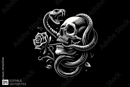 Skull head tied by snake illustration design ideas templates