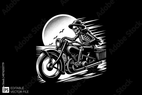 Skeleton riding motorcycle vector graphic design ideas