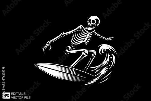 Skeleton playing surfing vector design illustration design