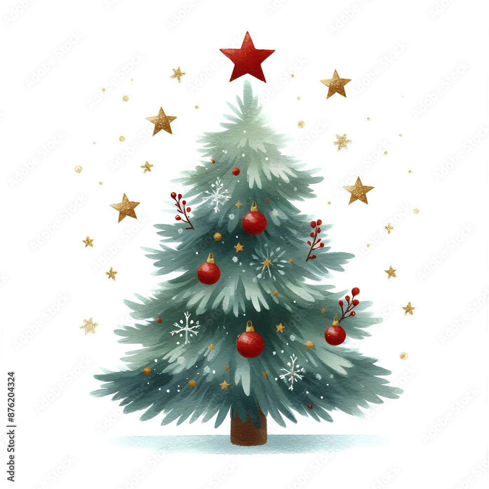 Watercolor painting of christmas tree christmas theme on white background Watercolor painting of christmas tree christmas theme on white background