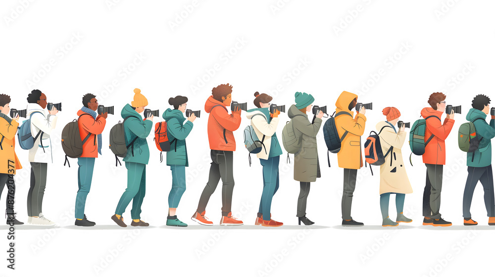 People Taking Photographs on World's Photography Day - Celebration Illustration PNG File, Isolated on White People Taking Photographs on World's Photography Day - Celebration Illustration PNG File, Isolated on White