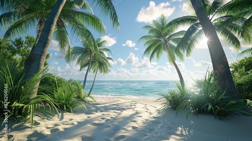 Tropical palm trees on sandy shoreline