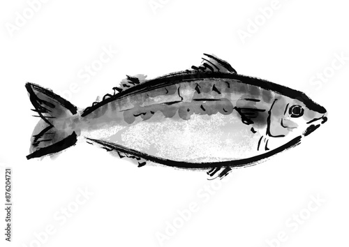 魚の鯖の手書き和風筆イラスト素材　右向き