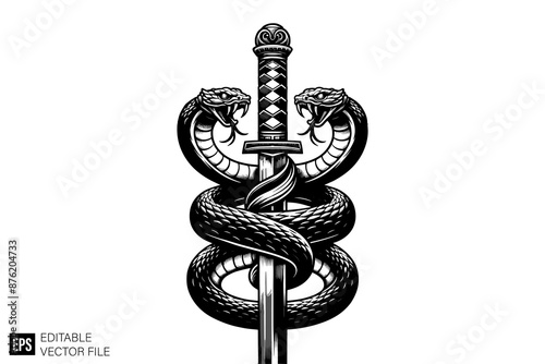 Snake tied on sword dark art vector design ideas