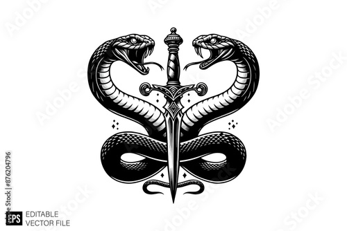 Snake tied on sword dark art vector design ideas