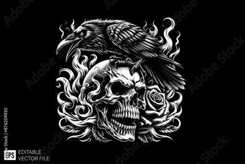 Skeleton skull black and white silhouette graphic clip art vector design