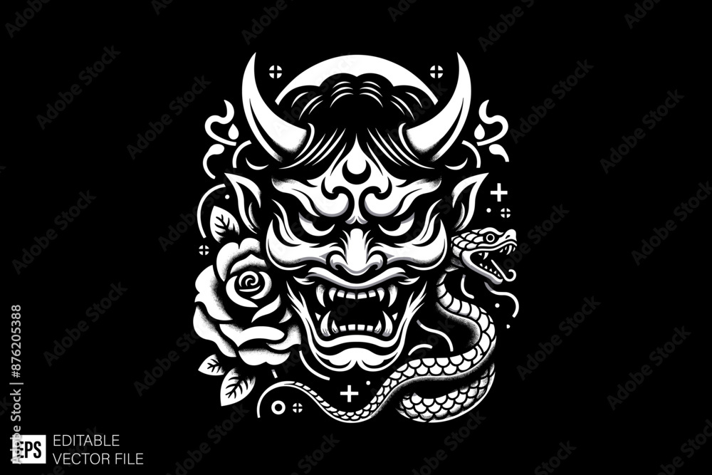 Oni mask Dark art scary graphic design vector illustration Oni mask Dark art scary graphic design vector illustration