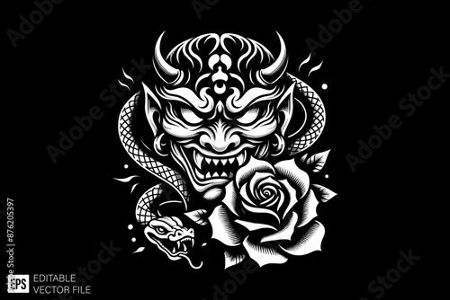 Oni mask Dark art scary graphic design vector illustration