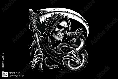 Dark art grim reaper scary illustration graphic design 
