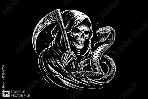 Dark art grim reaper scary illustration graphic design 