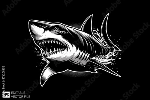 shark black and white vector clip art silhouette graphic design