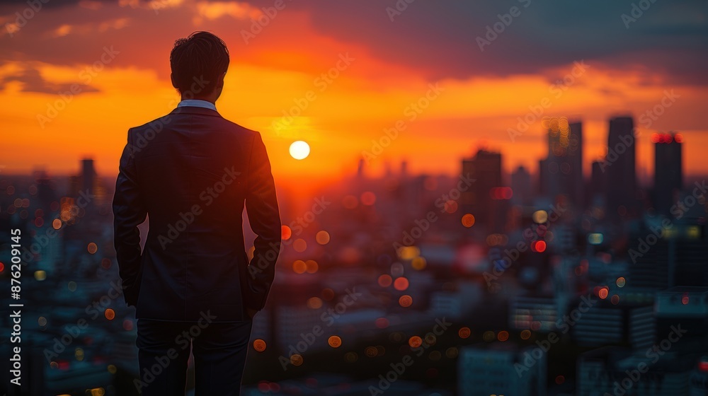 Silhouette of a business professional against a city skyline during sunset, symbolizing ambition and success. Silhouette of a business professional against a city skyline during sunset, symbolizing ambition and success.