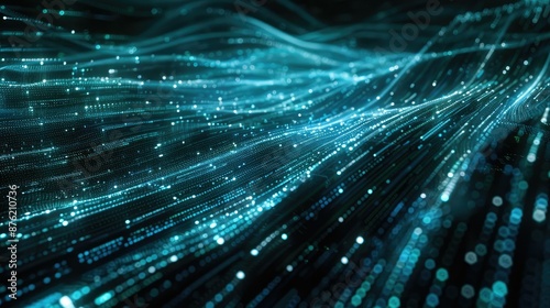 Abstract big data streams with cyan light trails on a dark background