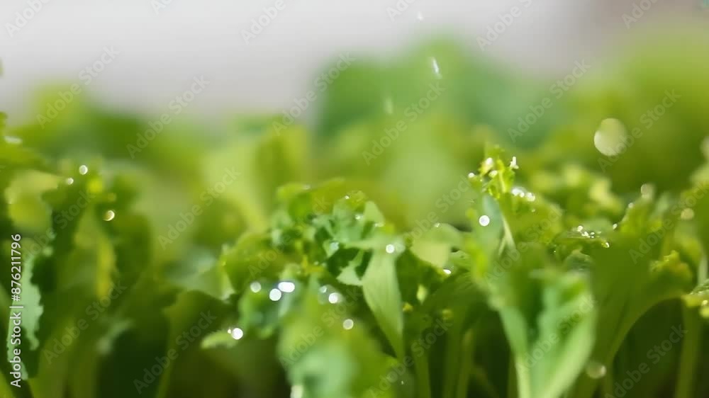 Fresh green parsley leaves closeup with dew drops Fresh green parsley leaves closeup with dew drops