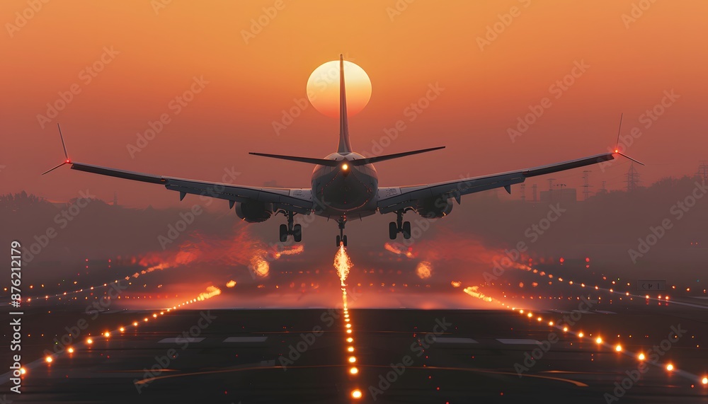 Airplane Landing at Sunset Airplane Landing at Sunset
