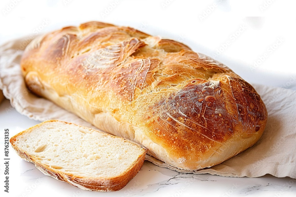Freshly baked bread on a white marble surface. Freshly baked bread on a white marble surface.