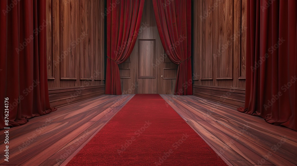 Fototapeta premium Red Carpet Entrance to a Wooden Hallway