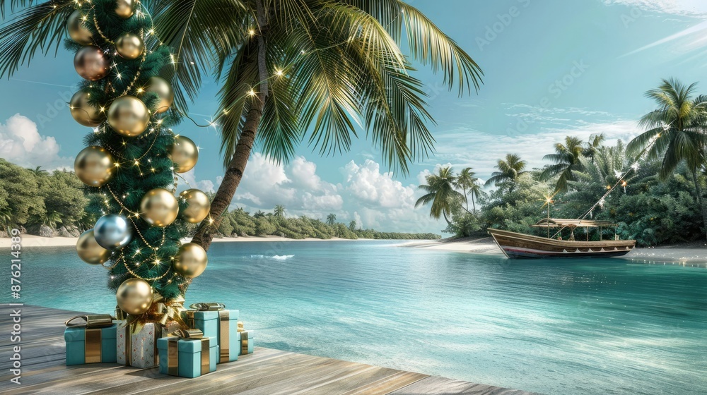 Fototapeta premium Tropical Christmas Under the Palm Trees