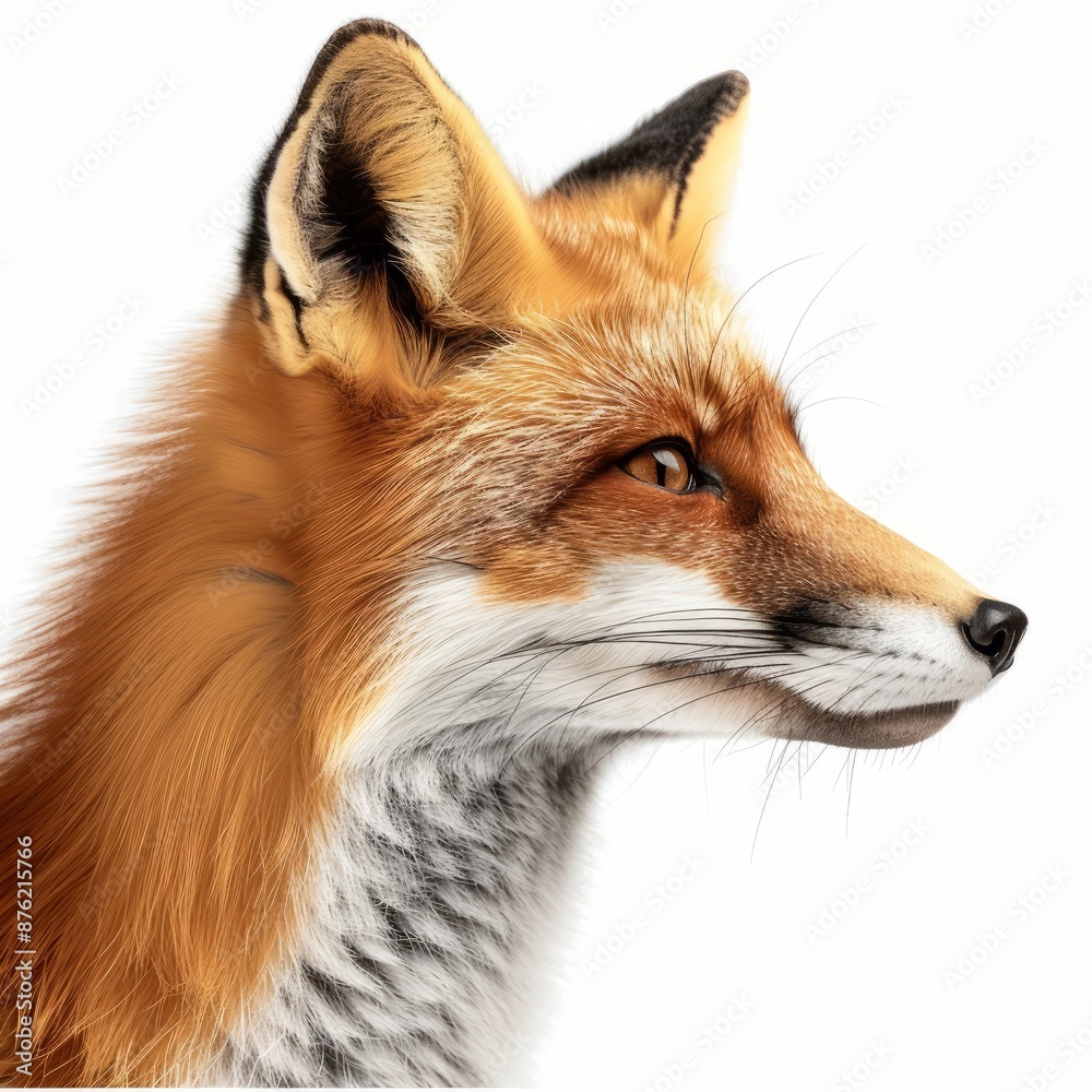 Fototapeta premium Portrait of a Red Fox in Profile with Detailed Fur and Amber Eyes