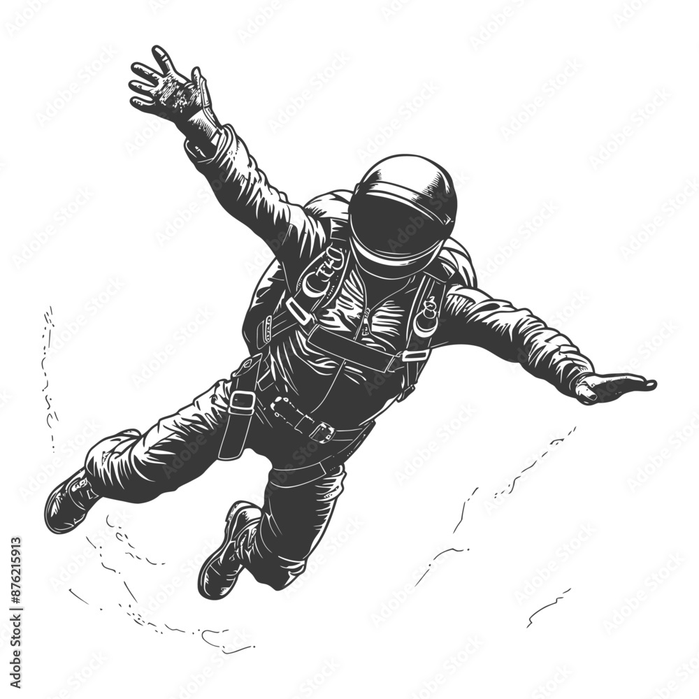 Astronaut in Space Suit Free Falling with Open Arms and Legs Astronaut in Space Suit Free Falling with Open Arms and Legs
