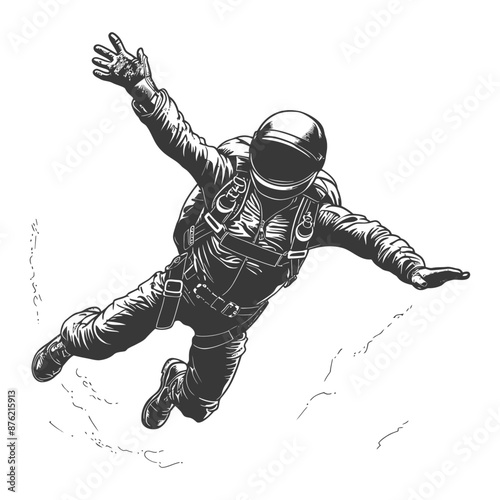 Astronaut in Space Suit Free Falling with Open Arms and Legs