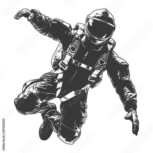 Astronaut in detailed spacesuit floating in the vastness of space