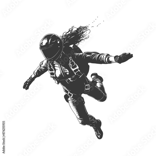 Skydiver with Long Hair in Vintage Style Illustration