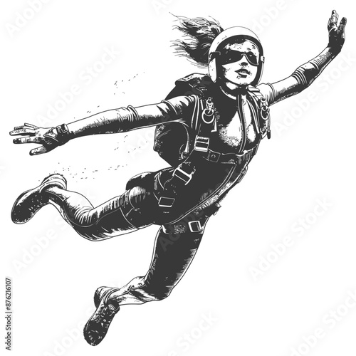 Skydiver girl in free fall with arms and legs outstretched