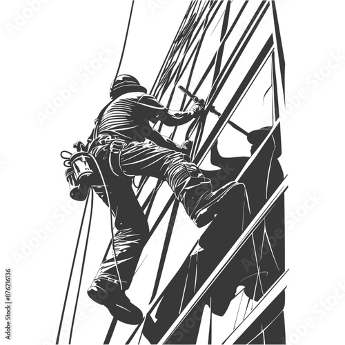 Window washer scales a skyscraper with safety gear and tools