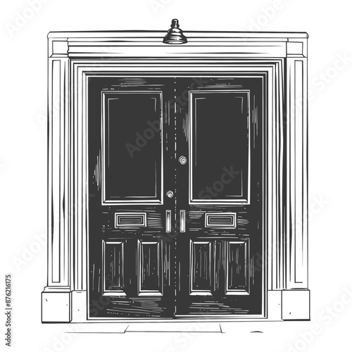 Detailed Sketch of a Wooden Double Door with Pilasters