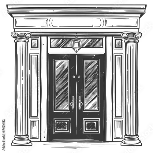 Detailed drawing of a grand double door with columns
