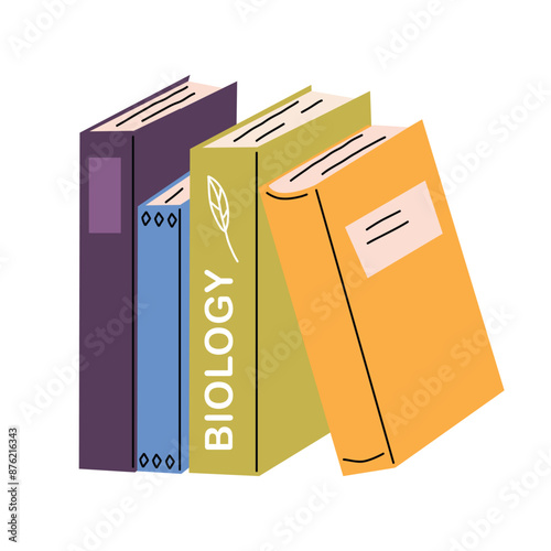 Stack of different books. Books in the hand drawn style.  Vector illustration with white isolated background.
