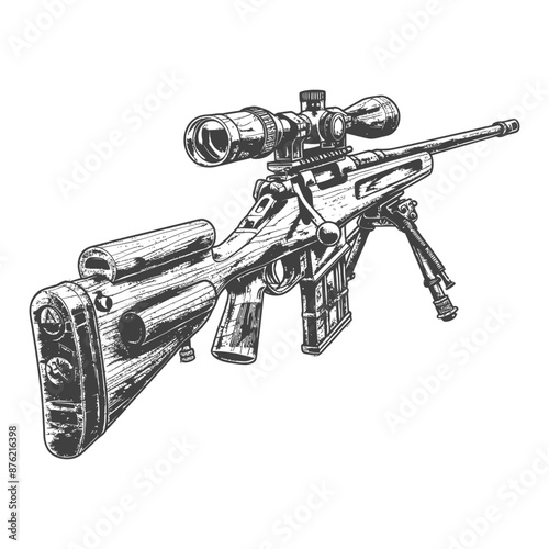 Detailed illustration of a high-powered sniper rifle with scope