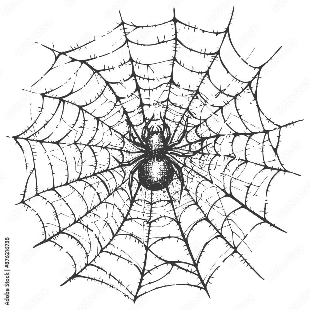 Fototapeta premium Detailed drawing of a spider sitting in the center of its web