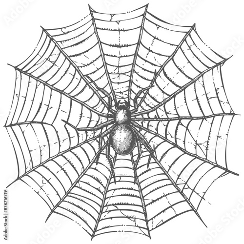 Detailed sketch of a large spider in the center of its web