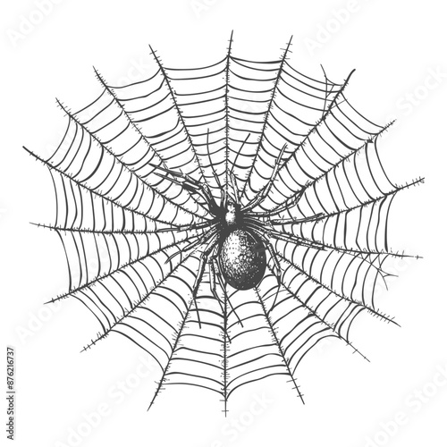 Detailed sketch of a large spider sitting in the center of its web