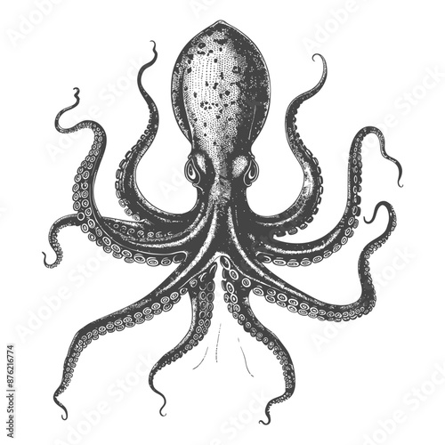 Detailed drawing of an octopus with intricate patterns and textures
