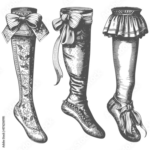 Antique Engraved Illustrations: Three Styles of Victorian Women's Hosiery