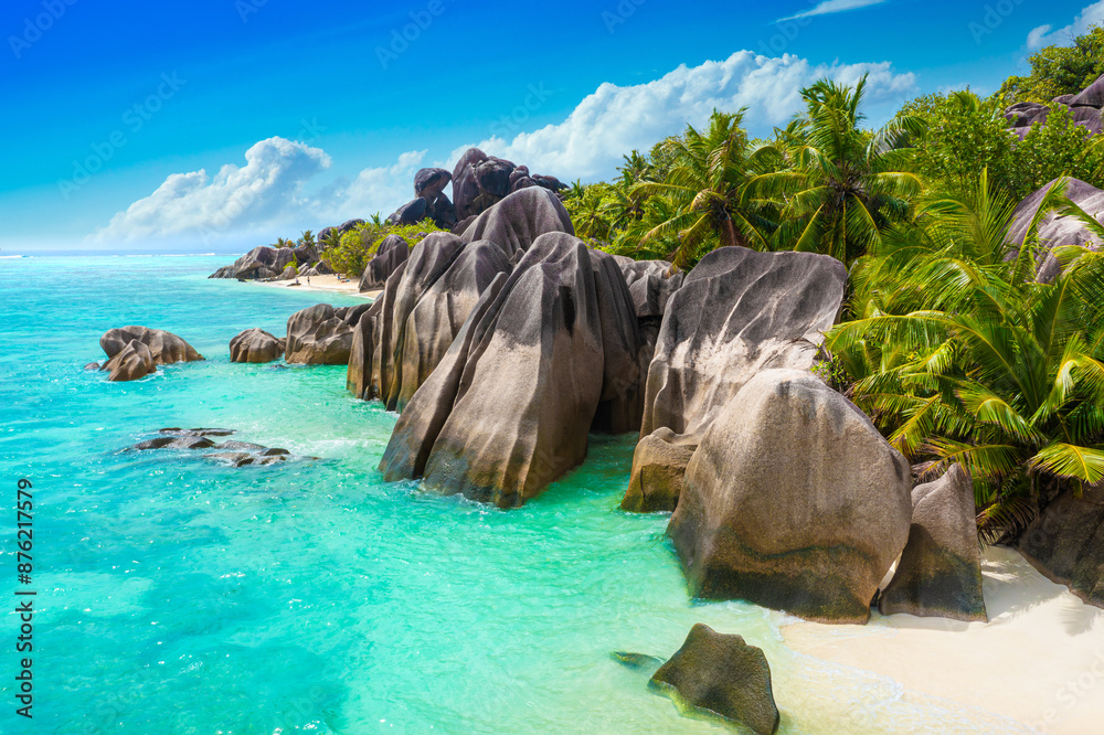 The most beautiful beach of Seychelles. Anse Source D'Argent, La Digue Island, Seychelles