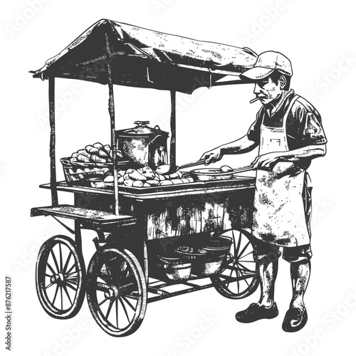 Hand-drawn illustration: Street Food Vendor with Potato Cart