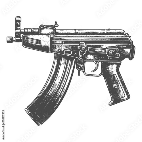 Hand-drawn Engraved Illustration of a PP-19 Vityaz Submachine Gun